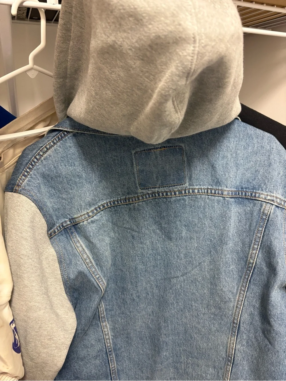 True Religion Light Blue Denim & Gray Hoodie Jacket